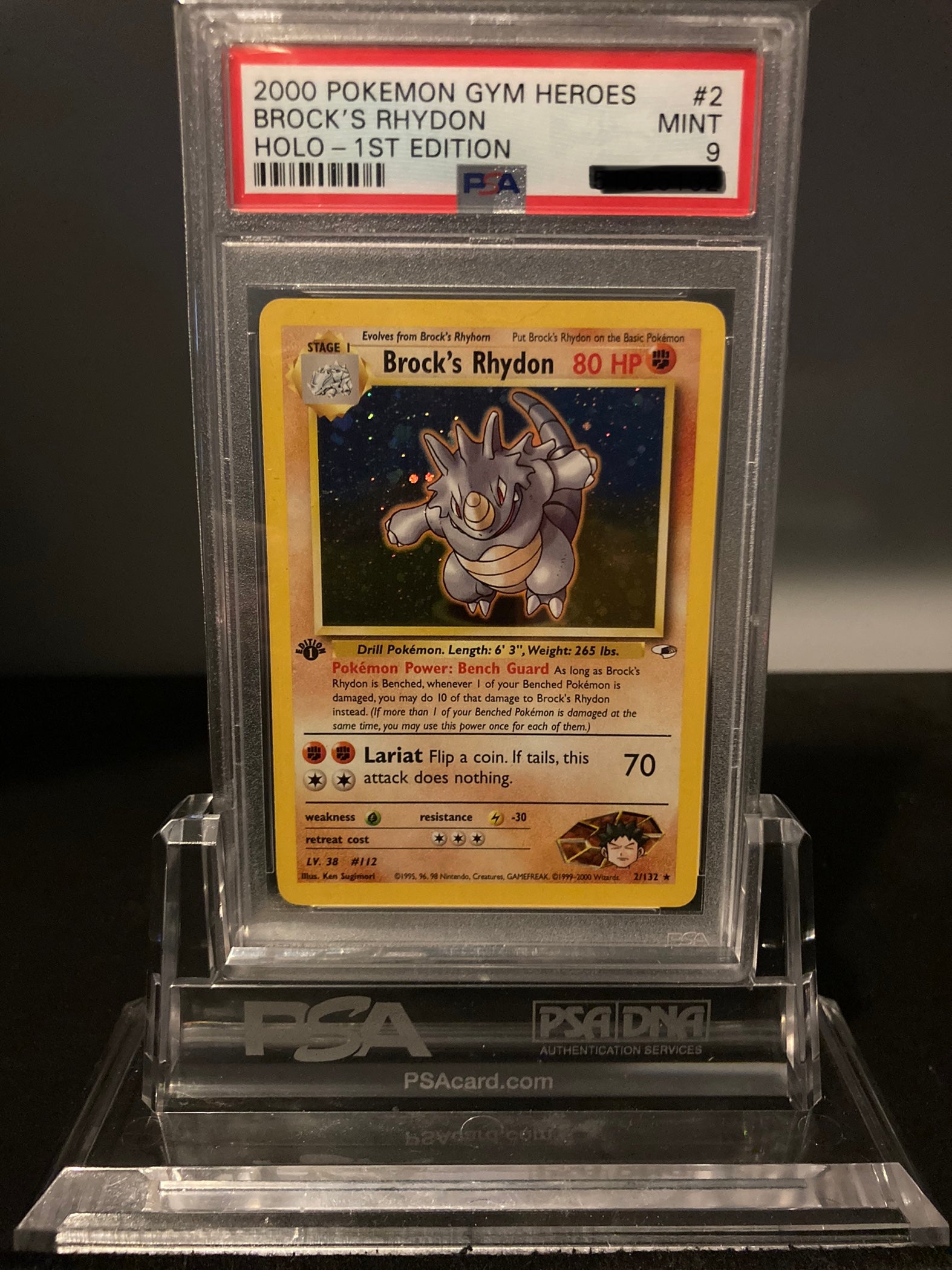 Brock's Rhydon - Gym Heroes 1st Edition - 2 - PSA 9 - Deck Out Gaming