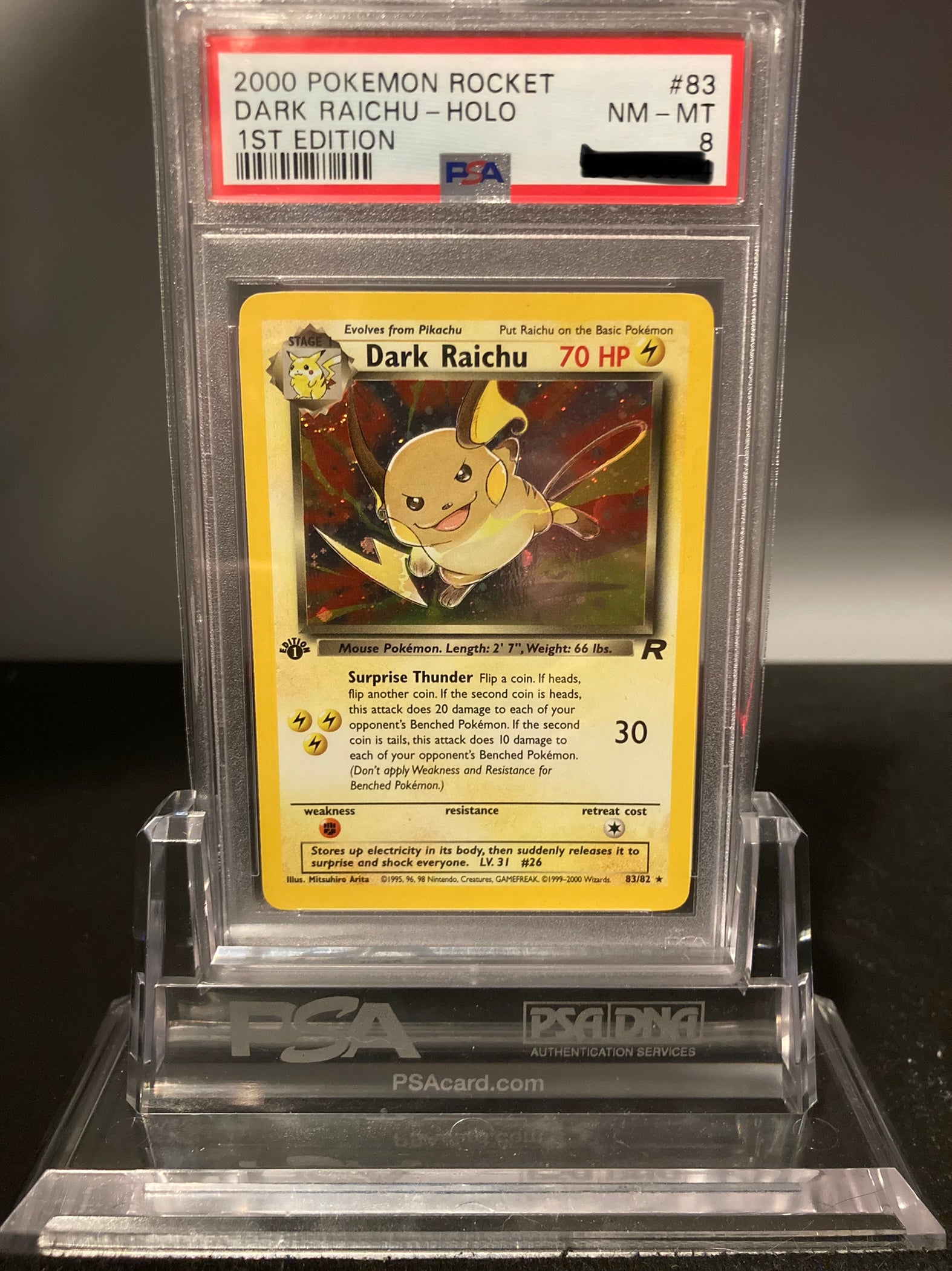 Dark Raichu - Team Rocket 1st Edition - 83 - PSA 8 - Deck Out Gaming